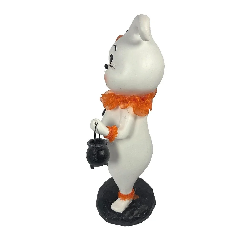 Nostalgic Halloween Ghost Figurine Pumpkin Cauldron 12 Inch Retro Decor